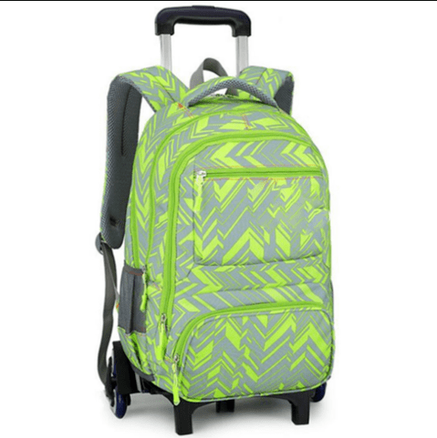 Green backpack with wheels