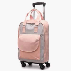 Pink rolling backpack