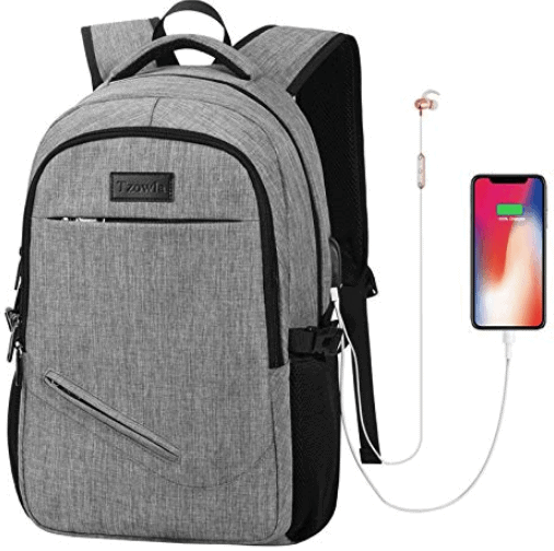 Backpack USB charging port and headphone port