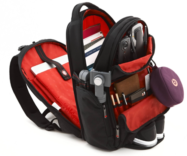 Multiple compartments of a laptop backpack
